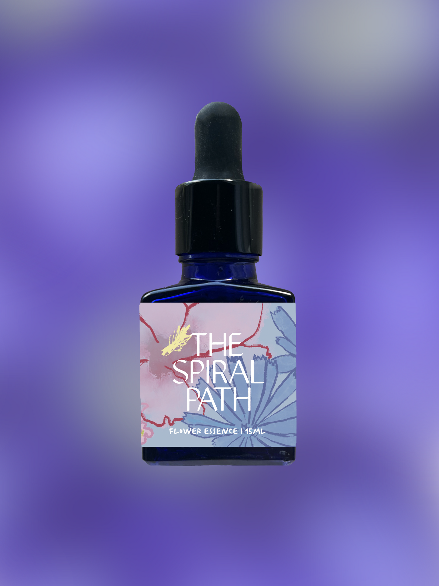 small batch organic flower essence 15mL blue glass bottle with dropper - feminine healing, sensitive medicine, Clematis flower essence for emotional healing, bringing focus, intention, and direction to our daydreams, plant ally benefits are stability, structure, and concentration