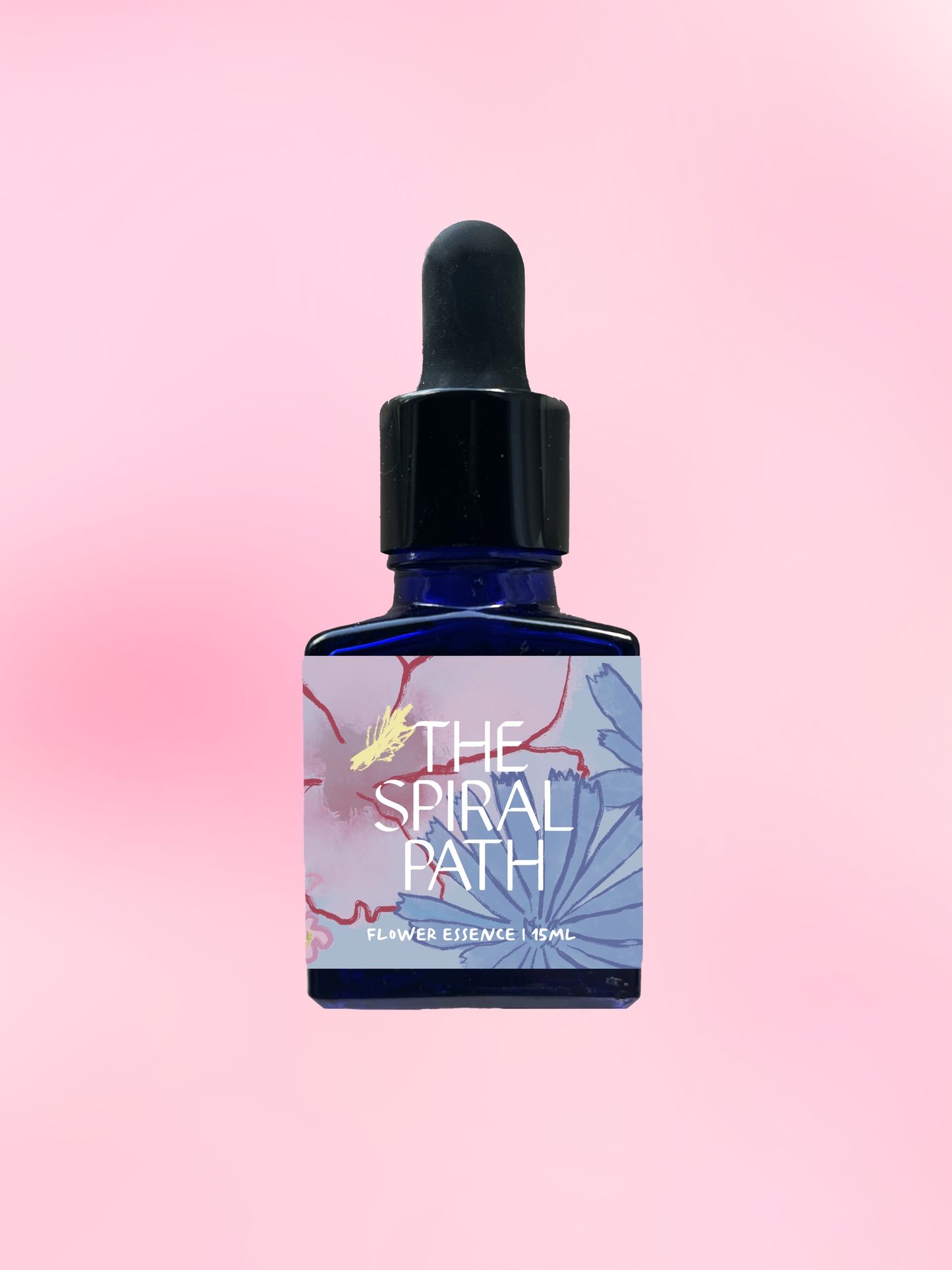 small batch organic flower essence in 15mL blue glass bottle with dropper - feminine healing, sensitive medicine, flower essence for emotional healing around boundaries, Pink Yarrow plant ally benefits are teaching self-care, especially good for mothers, children, highly sensitive, and empaths