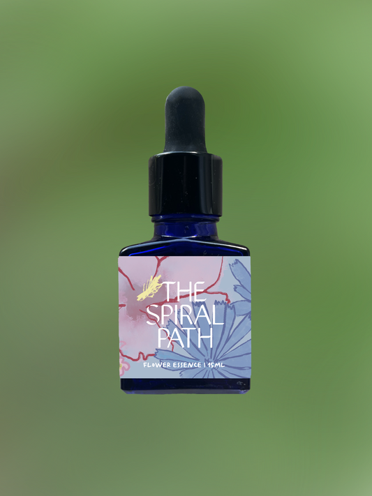 Small batch organic flower essence - feminine healing, 15mL, blue glass bottle with dropper. This essence supports emotional healing and is a sensitive medicine for sensitive people. 