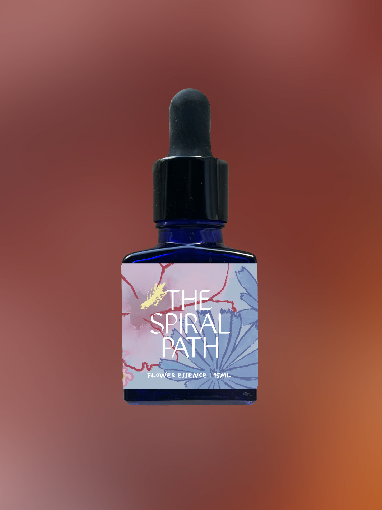 Small batch organic flower essence - feminine healing, 15mL, blue glass bottle with dropper. This essence supports emotional healing and is a sensitive medicine for sensitive people. 