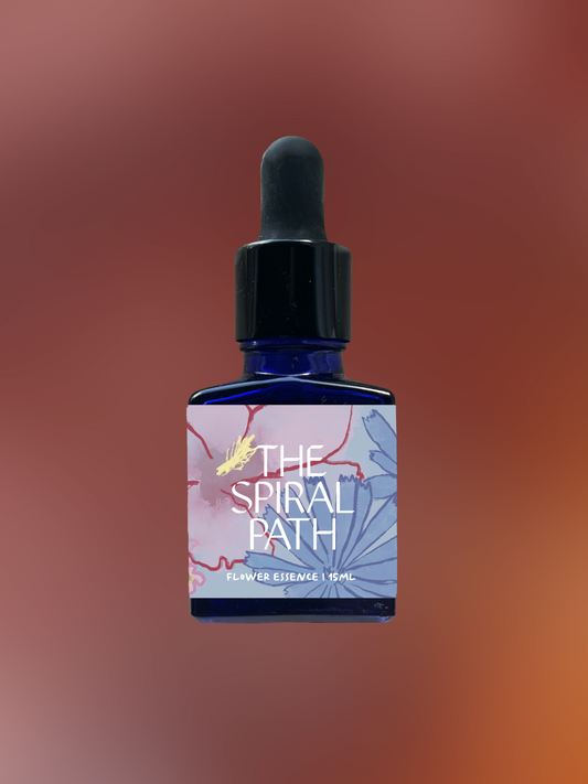 Small batch organic flower essence - feminine healing, 15mL, blue glass bottle with dropper. This essence supports emotional healing and is a sensitive medicine for sensitive people. 